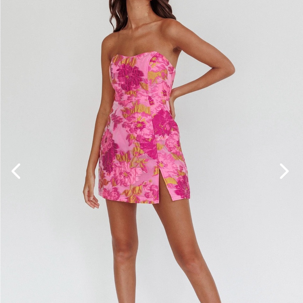 MARLINA STRAPLESS JACQUARD MINI DRESS PINK